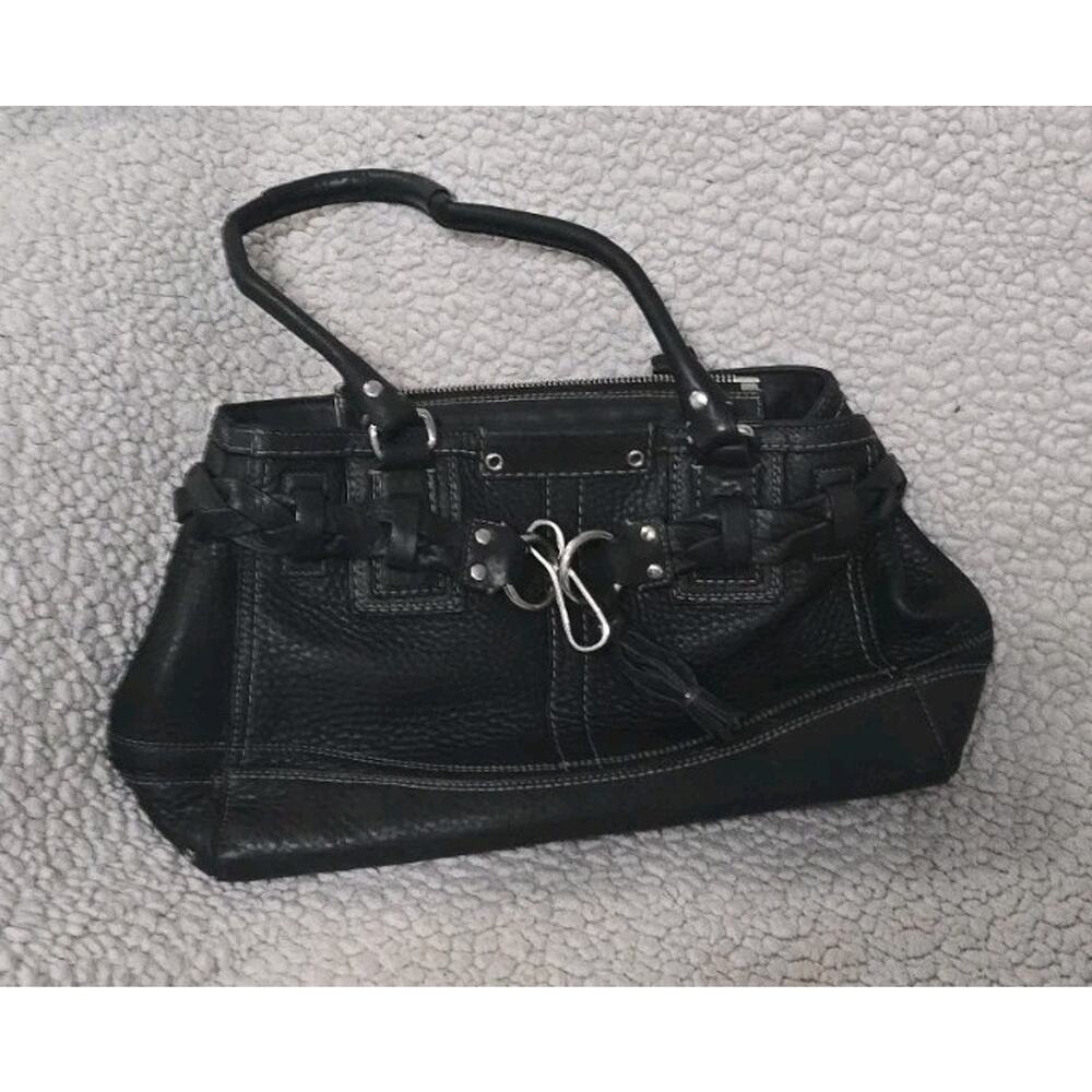 COACH Vintage Hampton Black Pebbled Leather Satchel Tote Braided - Picture 1 of 6